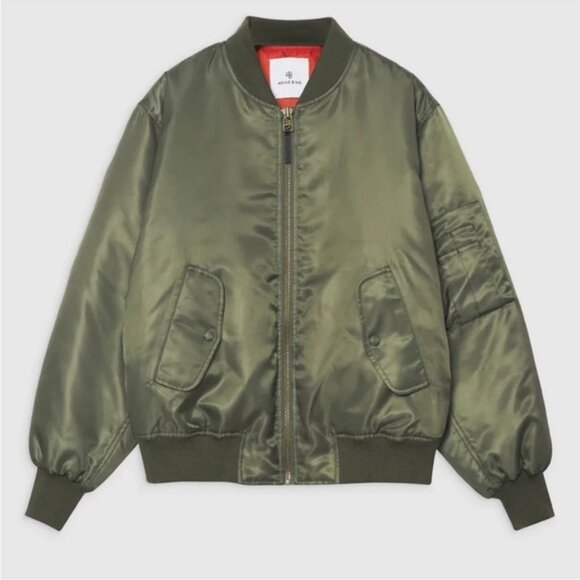 Anine Bing Leon Bomber Jacket in Army Green - Picture 1 of 10